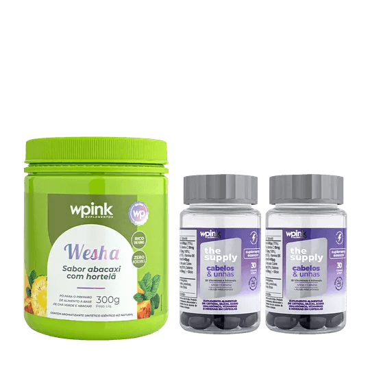 Kit Wpink Wesha chá verde e abacaxi + 2 cabelos e unhas